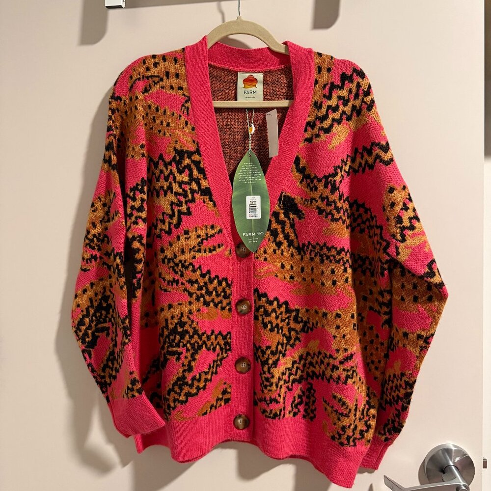 Farm Rio Croco Pink Knit Cardigan Size Small NWT